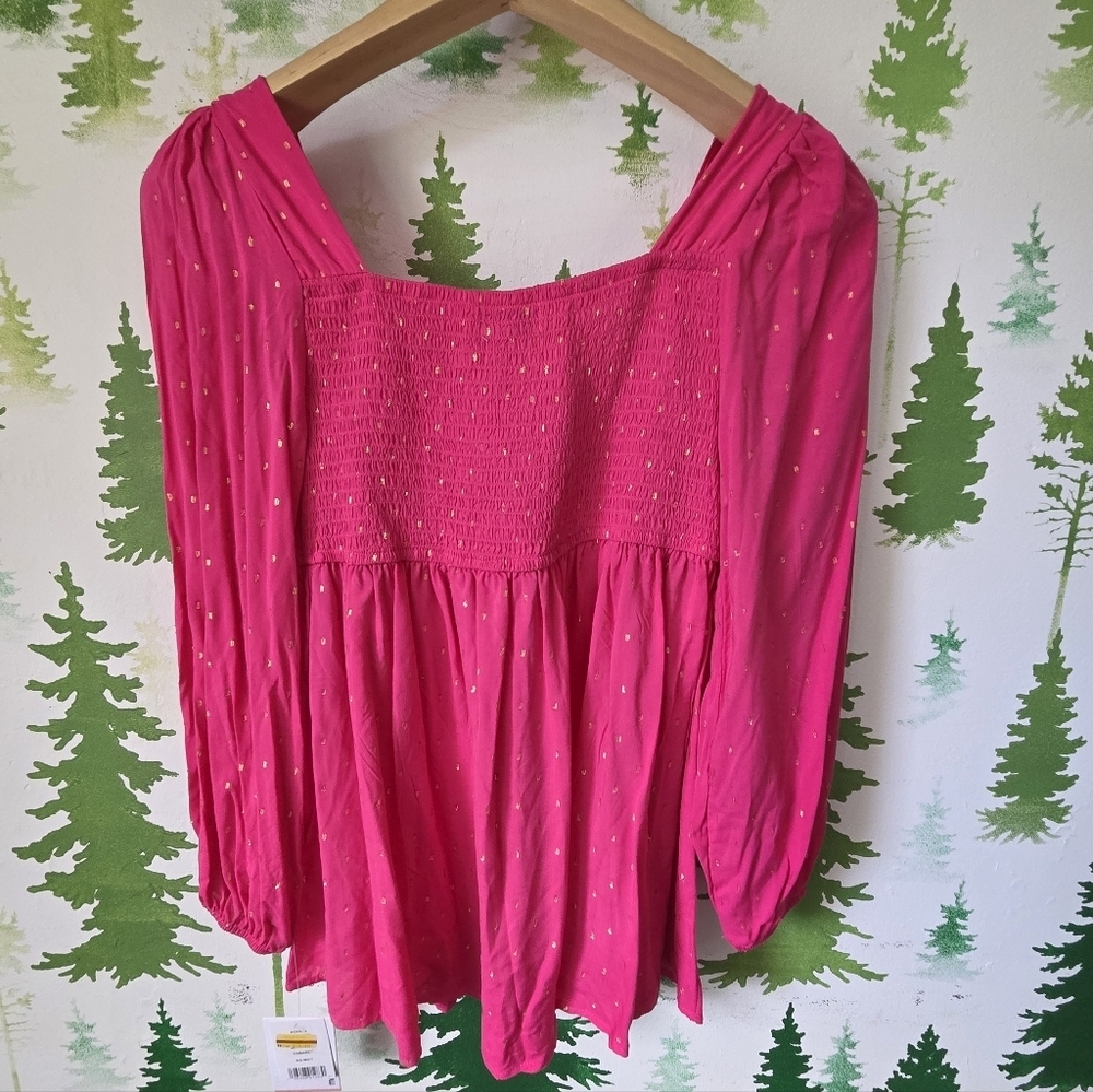 Motherhood Fuchsia Long Sleeve Mocked Empire Waist Top - Picture 2 of 10